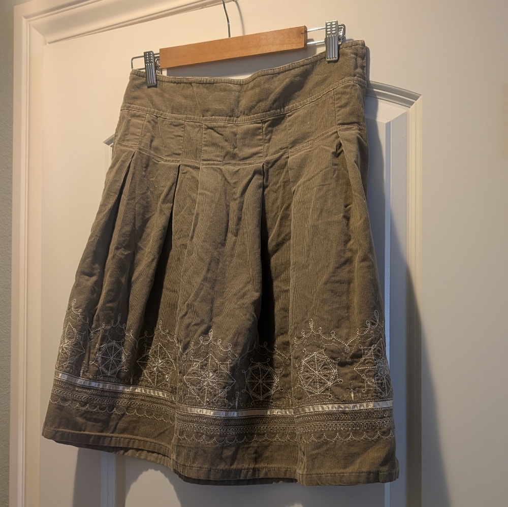Embroidered Corduroy Tan Skirt